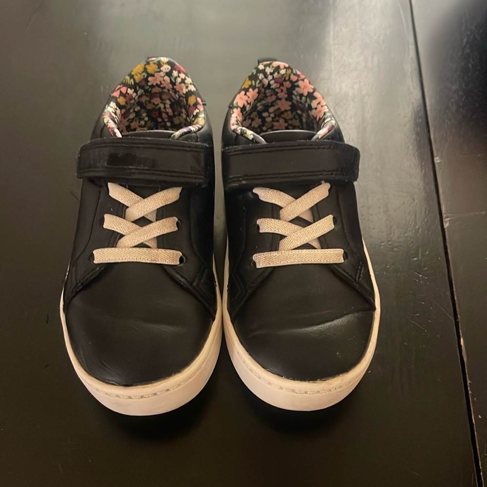 Kids black leather shoe sneaker with Velcro strap